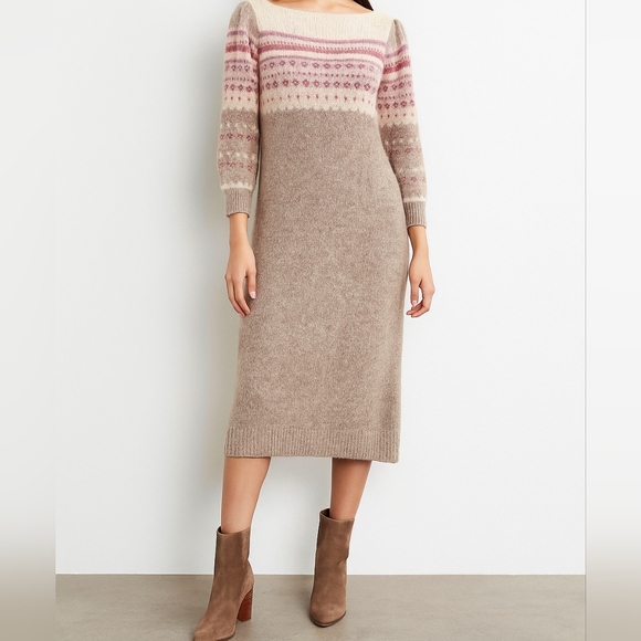 De Rotchild Dresses & Skirts - Vintage de Rotchild Cozy Knit Dress with Pink and Cream Accents